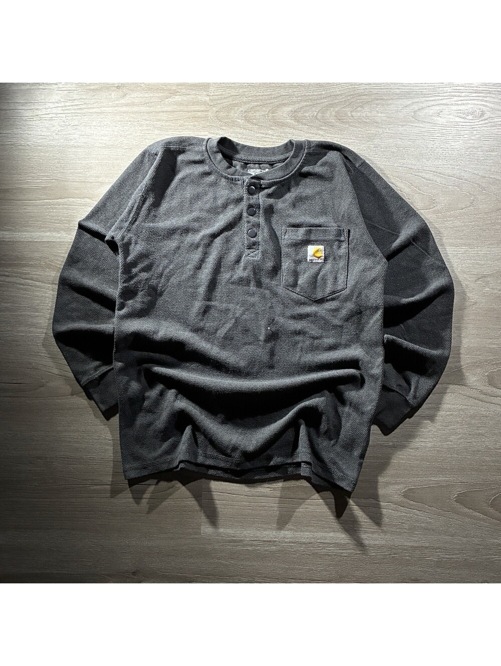 Carhartt Mens M Charcoal Gray Waffle Knit Thermal Long Sleeve Henley Shirt Y2K